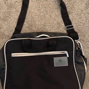 Lacoste Black Messenger Bag with White Piping